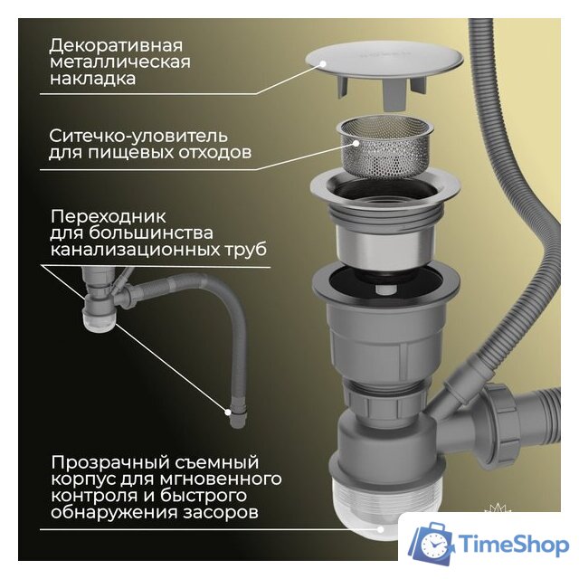 Кухонная мойка Roxen Uno 560210-54-GR сатин/текстурная (с ролл-матом и дозатором) - Изображение №6 — Интернет-магазин Time-Shop