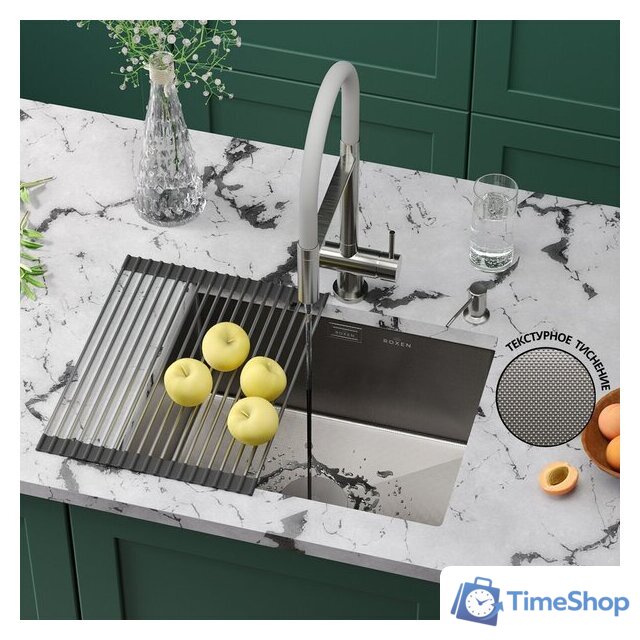 Кухонная мойка Roxen Uno 560210-54-GR сатин/текстурная (с ролл-матом и дозатором) - Изображение №1 — Интернет-магазин Time-Shop