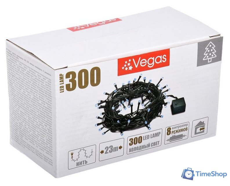 Светодиодная гирлянда Vegas Нить 55072 300 LED (белый холодный) - Изображение №1 — Интернет-магазин Time-Shop