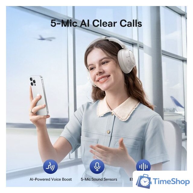 Наушники Baseus Bass BH1 NC (бежевый) - Изображение №5 — Интернет-магазин Time-Shop