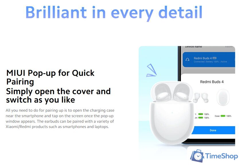 Наушники Xiaomi Redmi Buds 4 M2137E1 (белый, международная версия) - Изображение №13 — Интернет-магазин Time-Shop