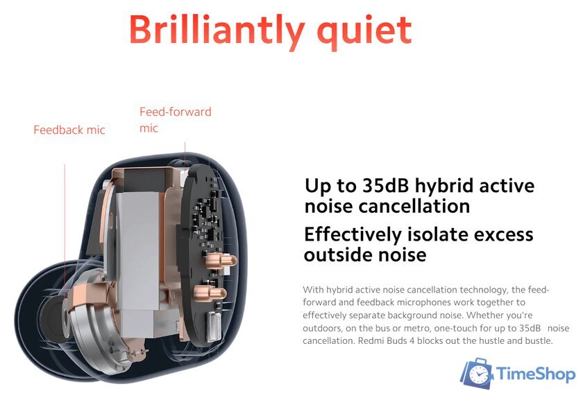 Наушники Xiaomi Redmi Buds 4 M2137E1 (белый, международная версия) - Изображение №6 — Интернет-магазин Time-Shop