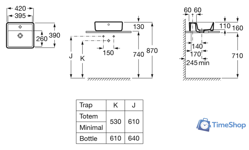 Умывальник Roca The Gap Square A3270MM000 - Изображение №2 — Интернет-магазин Time-Shop