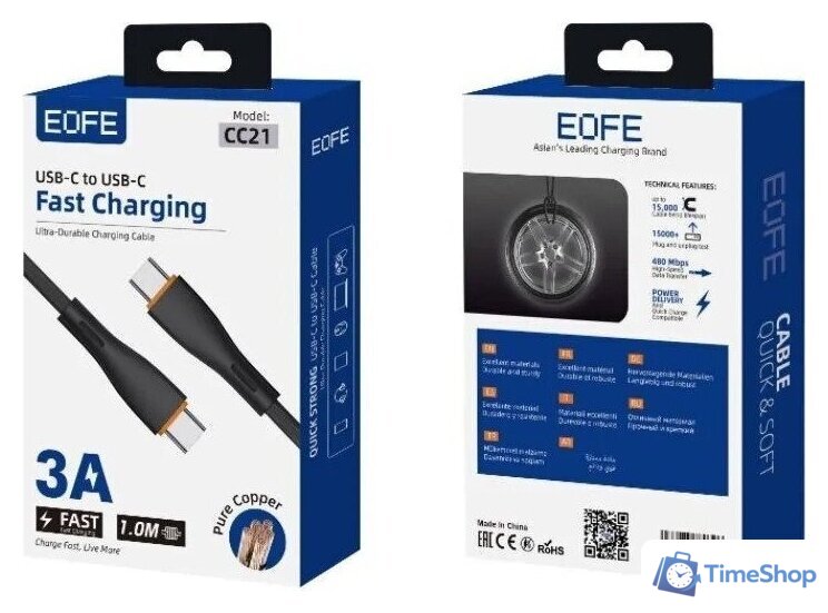 Кабель EOFE CC21 USB Type-C - USB Type-C (1 м, черный) - Изображение №3 — Интернет-магазин Time-Shop