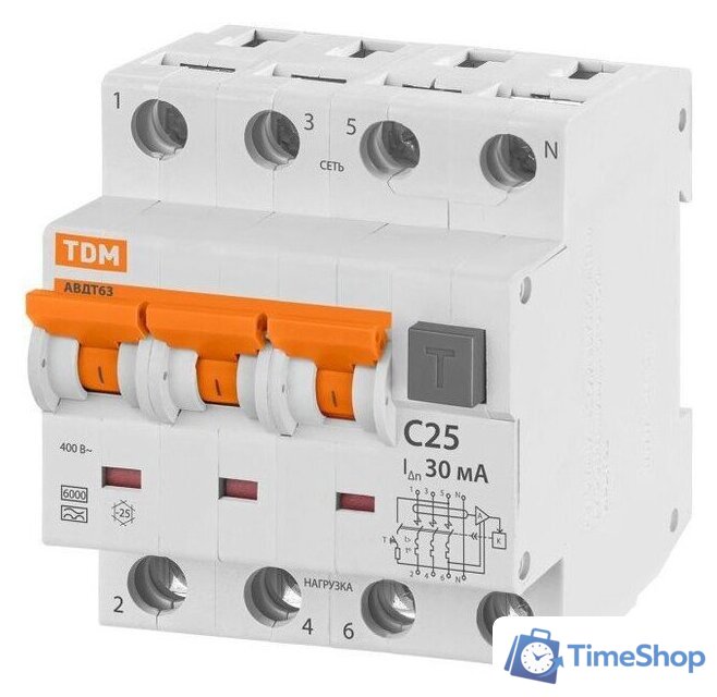 Дифференциальный автомат TDM Electric АВДТ-63/4P C25 30мА тип А SQ0202-0018 - Изображение №2 — Интернет-магазин Time-Shop