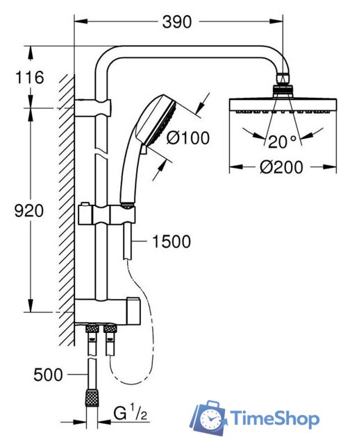 Душевая система  Grohe New Tempesta Cosmopolitan System 200 26453001 - Изображение №5 — Интернет-магазин Time-Shop