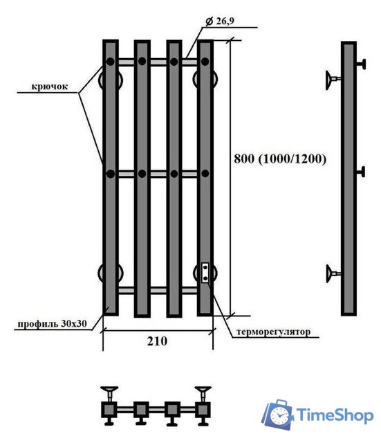 Полотенцесушитель Granula Квадро Вертикаль 21х120 (терморегулятор с таймером, черный) - Изображение №4 — Интернет-магазин Time-Shop