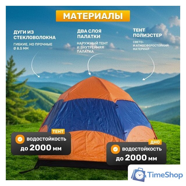 Кемпинговая палатка Sundays ZC-TT103-4 (синий/оранжевый) - Изображение №2 — Интернет-магазин Time-Shop