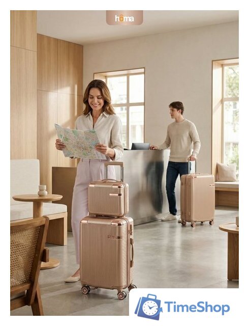 Комплект чемоданов Homa 4CHMD-CH (3шт, золотой) - Изображение №17 — Интернет-магазин Time-Shop