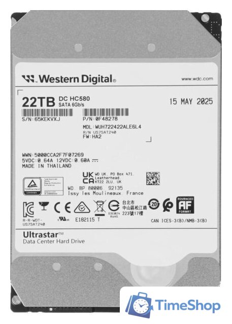 Жесткий диск WD Ultrastar DC HC580 22TB WUH722422ALE6L4 - Изображение №1 — Интернет-магазин Time-Shop