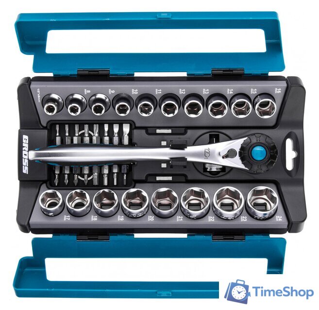 Набор трещотка с головками и битами GROSS 14144 (36 предметов) - Изображение №1 — Интернет-магазин Time-Shop