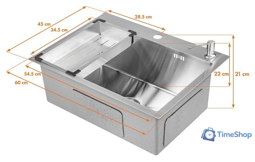 Кухонная мойка Saniteco 6045 + Spike F9S07000 (хром, с сифоном, дозатором и коландером) - Изображение №16 — Интернет-магазин Time-Shop