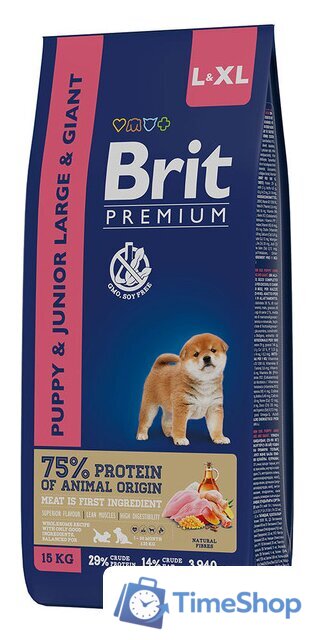 Сухой корм для собак Brit Premium Dog Puppy and Junior Large and Giant курица 15 кг - Изображение №1 — Интернет-магазин Time-Shop