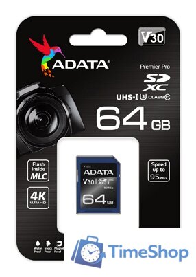 Карта памяти ADATA Premier Pro ASDX64GUI3V30S-R SDXC 64GB - Изображение №2 — Интернет-магазин Time-Shop
