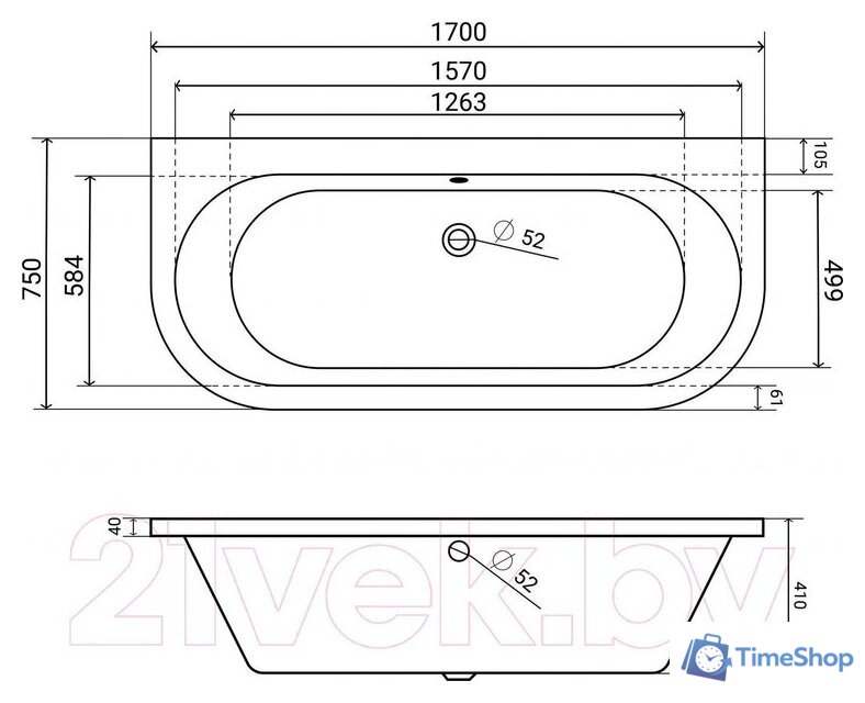 Ванна Lauter Imperia 170x75 21080075 (с ножками) - Изображение №13 — Интернет-магазин Time-Shop