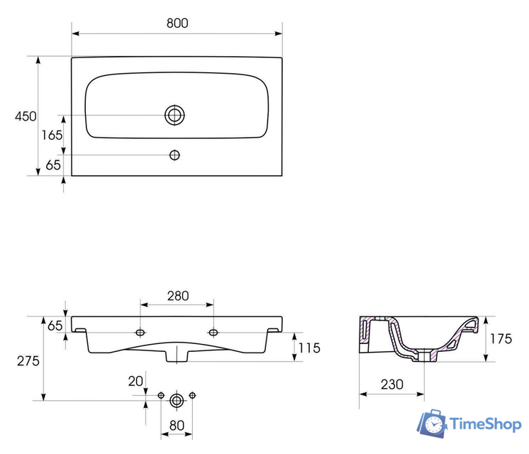 Умывальник Cersanit Moduo 80 UM-MOD80/1 - Изображение №4 — Интернет-магазин Time-Shop