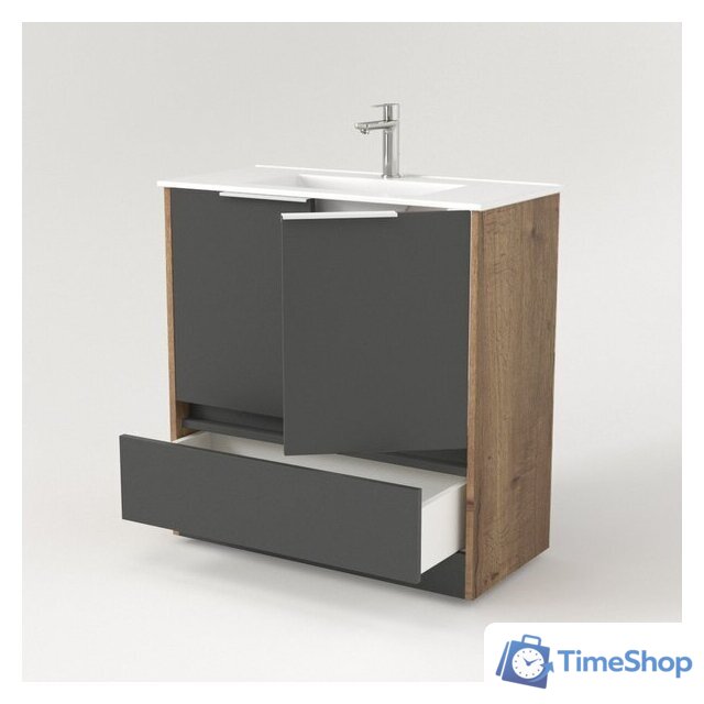  Дабер Тумба под умывальник 017 Тобага/Эридан/Артвин 60 Т17.6Т.0.22Б (дуб галифакс/серый/ручка белая) - Изображение №2 — Интернет-магазин Time-Shop