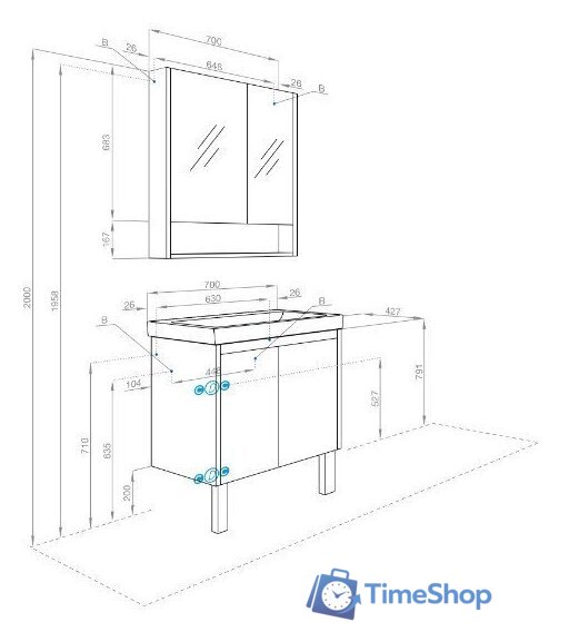  Акватон Тумба под умывальник Сканди Doors 70 1A278901SDZ90 (белый/дуб рустикальный) - Изображение №6 — Интернет-магазин Time-Shop