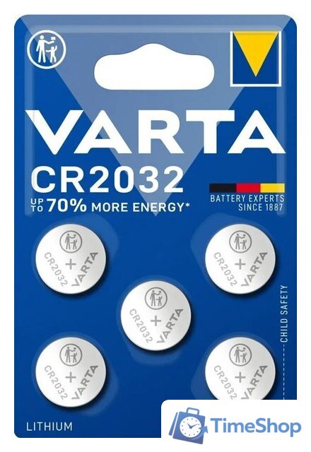 Элементы питания Varta Lithium CR2032 3V 6032229405 (5шт) - Изображение №2 — Интернет-магазин Time-Shop