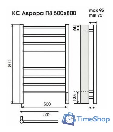 Полотенцесушитель TERMINUS Аврора электро КС П8 с диммером (500x800, белый) - Изображение №2 — Интернет-магазин Time-Shop
