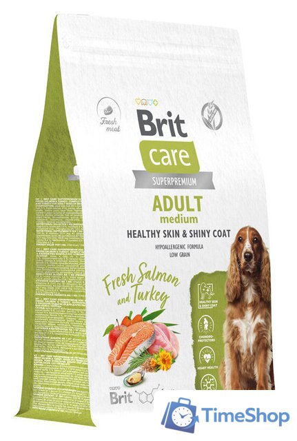 Сухой корм для собак Brit Dog Adult Medium Healthy Skin&Shiny Coat с лососем и индейкой 12 кг - Изображение №1 — Интернет-магазин Time-Shop