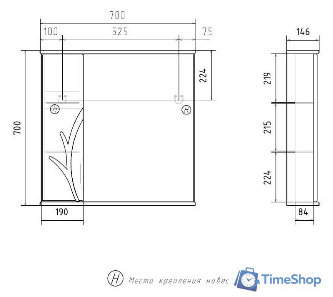  Volna Шкаф с зеркалом Adel 70 L (белый) - Изображение №10 — Интернет-магазин Time-Shop