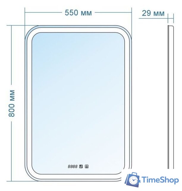  Doratiz Зеркало Марта 55x80 2711.908 (сенсорный выключатель, подсветка, подогрев, часы) - Изображение №9 — Интернет-магазин Time-Shop