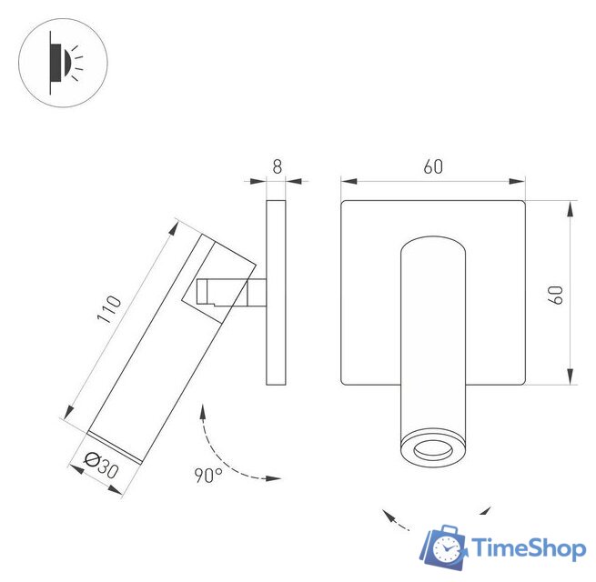 Спот Arlight SP-READER-NB-S60x60-3W Warm3000 BR 20deg 052942 - Изображение №4 — Интернет-магазин Time-Shop