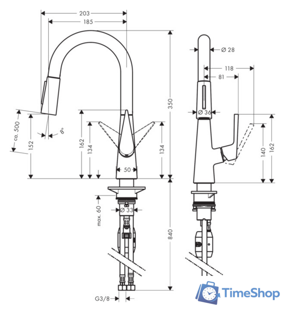 Смеситель Hansgrohe Talis S 72815800 (нержавеющая сталь) - Изображение №2 — Интернет-магазин Time-Shop