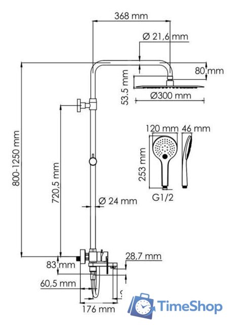 Душевая система  Wasserkraft A174.160.078.CB - Изображение №3 — Интернет-магазин Time-Shop