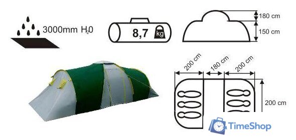 Кемпинговая палатка Acamper Nadir 6 (зеленый) - Изображение №5 — Интернет-магазин Time-Shop
