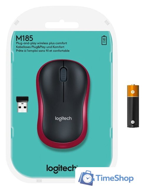 Мышь Logitech M185 (черный/красный) - Изображение №7 — Интернет-магазин Time-Shop