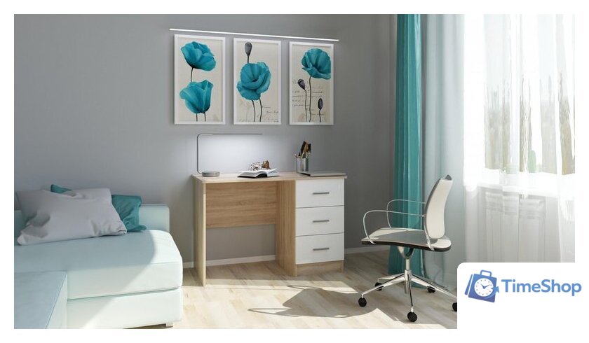 Стол Памир ПКС-3 (дуб сонома/белый глянец) - Изображение №3 — Интернет-магазин Time-Shop