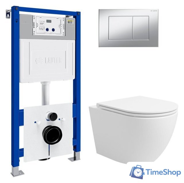 Унитаз подвесной Lauter Vortex 2110830 с кнопкой 219703J (прямоугольная, сатин) - Изображение №1 — Интернет-магазин Time-Shop