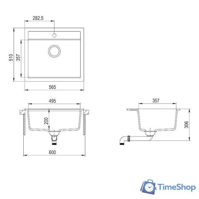 Кухонная мойка Aquasanita Quadro SQQ100W (графит 222) - Изображение №3 — Интернет-магазин Time-Shop