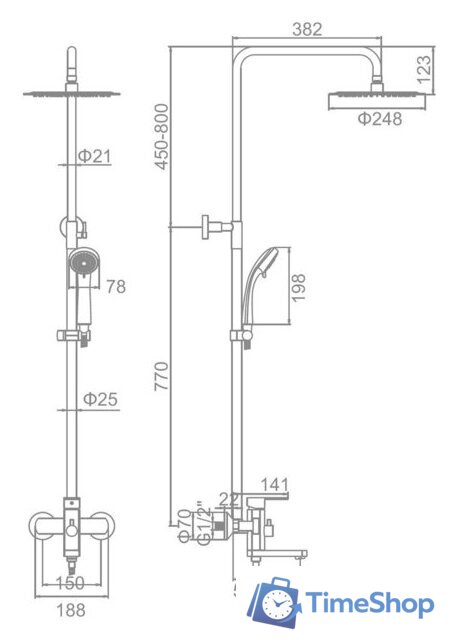 Душевая система  Ledeme L72416 - Изображение №2 — Интернет-магазин Time-Shop