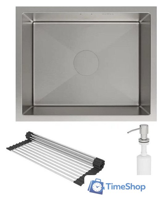 Кухонная мойка Roxen Uno 560210-54 под столешницу сатин/матовая поверхность (ролл-мат, дозатор, сифон) - Изображение №3 — Интернет-магазин Time-Shop