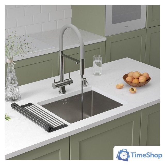 Кухонная мойка Roxen Uno 560210-54 под столешницу сатин/матовая поверхность (ролл-мат, дозатор, сифон) - Изображение №2 — Интернет-магазин Time-Shop