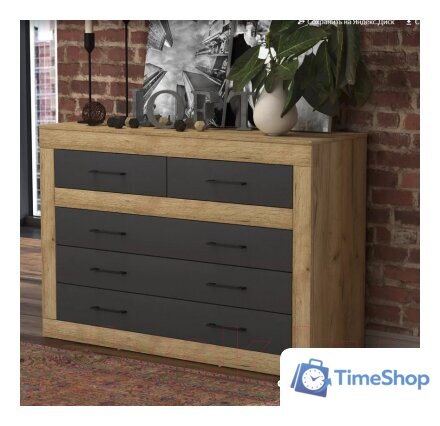 Комод Интерлиния Loft LT-5Ш (дуб золотой-антрацит) - Изображение №2 — Интернет-магазин Time-Shop