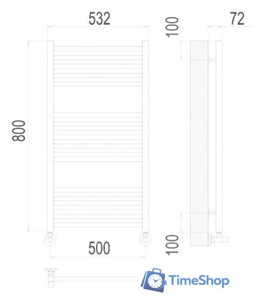 Полотенцесушитель TERMINUS Аврора П16 500x800 нп (хром) - Изображение №2 — Интернет-магазин Time-Shop