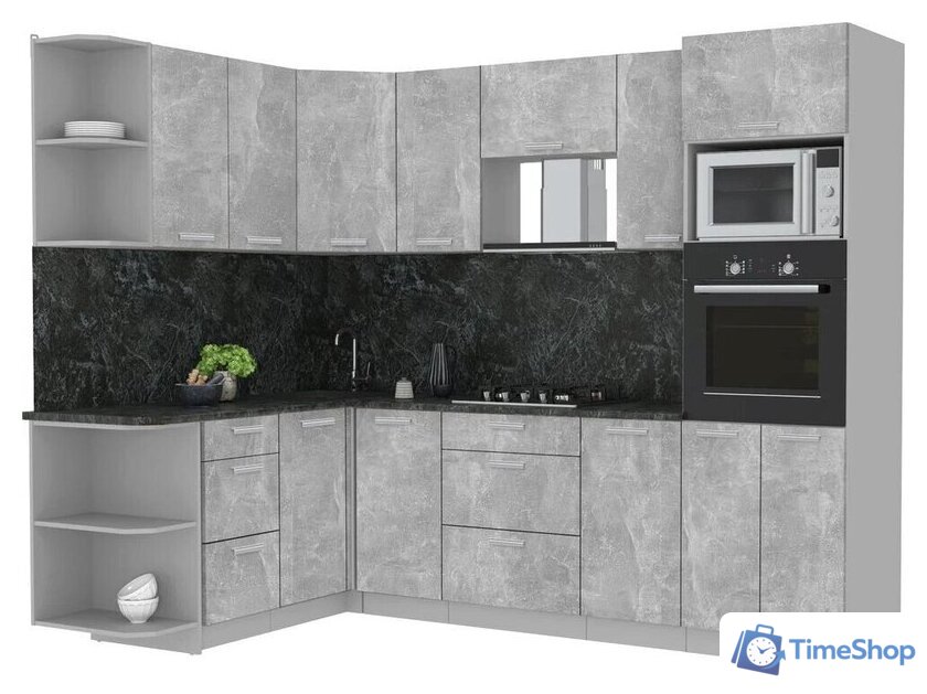 Готовая кухня Интерлиния Мила Лайт 1.68x2.6 левая (бетон/бетон/кастилло темный) - Изображение №1 — Интернет-магазин Time-Shop