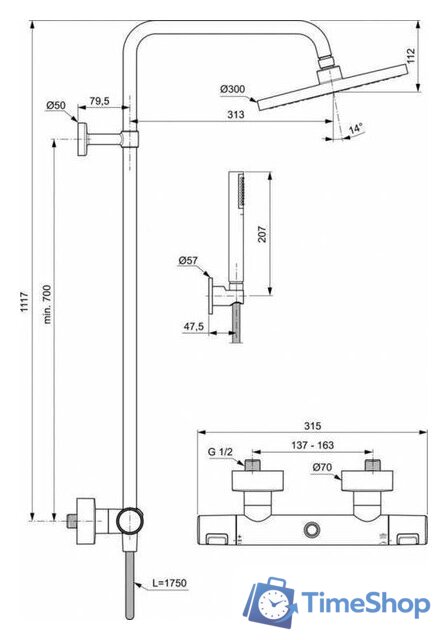 Душевая система  Ideal Standard Ceratherm T25 Black BC748XG - Изображение №7 — Интернет-магазин Time-Shop