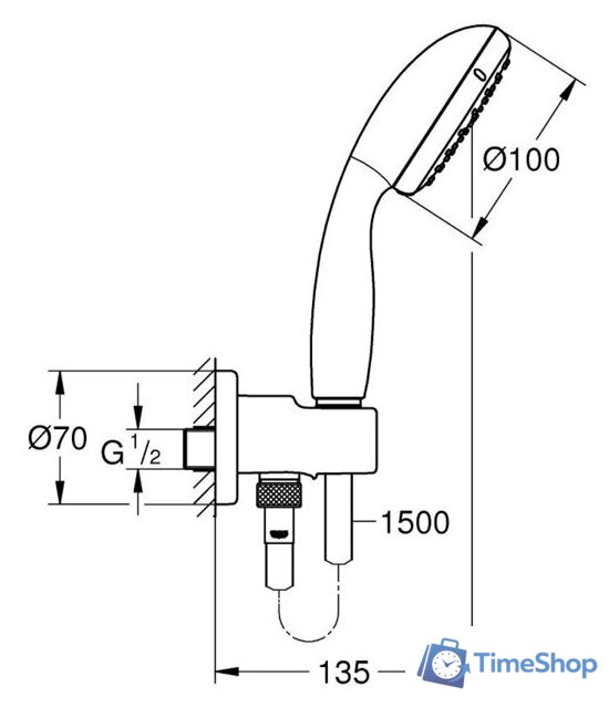 Душевой гарнитур  Grohe New Tempesta 100 26406001 - Изображение №4 — Интернет-магазин Time-Shop