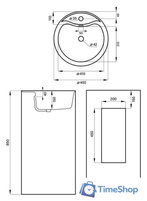 Умывальник Wellsee Chalice Perfection 230616000 (отдельностоящий, с отверстием под смеситель, матовый черный/глянцевый белый) - Изображение №9 — Интернет-магазин Time-Shop