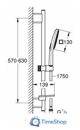 Душевой гарнитур  Grohe Rainshower SmartActive Cube 130 26584000 - Изображение №2 — Интернет-магазин Time-Shop