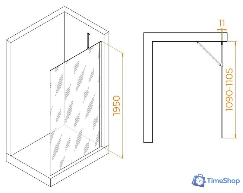 Душевая стенка RGW WA-102B 351010211-14 110 (черный/прозрачное стекло) - Изображение №2 — Интернет-магазин Time-Shop