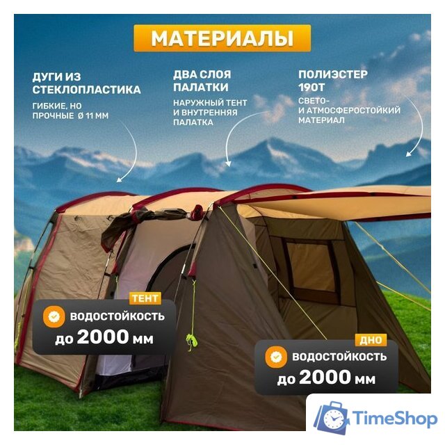 Кемпинговая палатка Sundays ZC-TT105-4 (серебристый/коричневый край) - Изображение №2 — Интернет-магазин Time-Shop