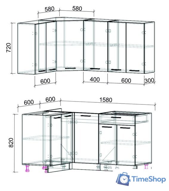 Готовая кухня Интерлиния Мила Лайт 1.2x1.6 без столешницы (серебристый/антрацит) - Изображение №2 — Интернет-магазин Time-Shop
