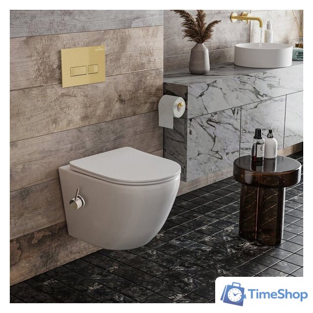 Унитаз подвесной Roxen Antares Bidet в комплекте с инсталляцией StounFix Dual Fresh 6 в 1 968099 (кнопка: брашированное золото) - Изображение №8 — Интернет-магазин Time-Shop