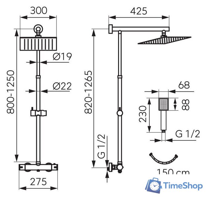 Душевая система  Ferro Trevi Square NP75SQTRV7UBL - Изображение №2 — Интернет-магазин Time-Shop